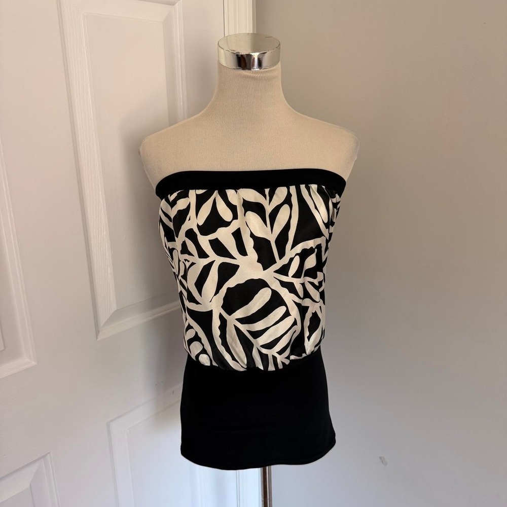 Y2K BLACK AND CREAM ONE CLOTHING ABSTRACT PRINT BANDEAU TUBE TOP